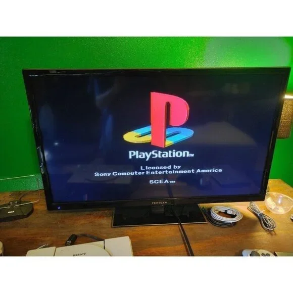 PS1 PlayStation One SCPH-1001 Console with wires and Controller TESTED